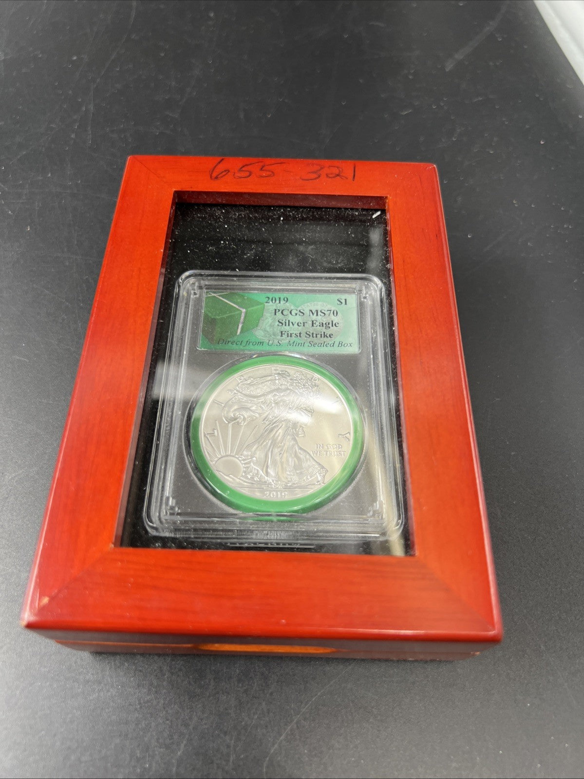 2019 1 oz ASE American Silver Eagle Coin MS70 PCGS Green Monster Box Holder