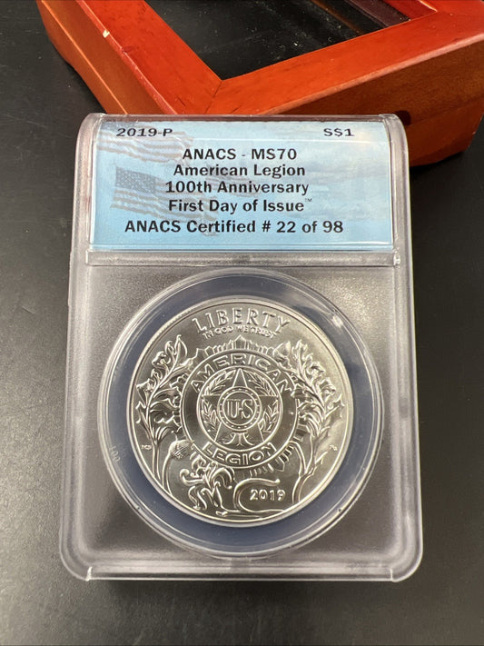 2019 P American Legion Commemorative Silver Dollar MS70 ANACS w/ Display Box