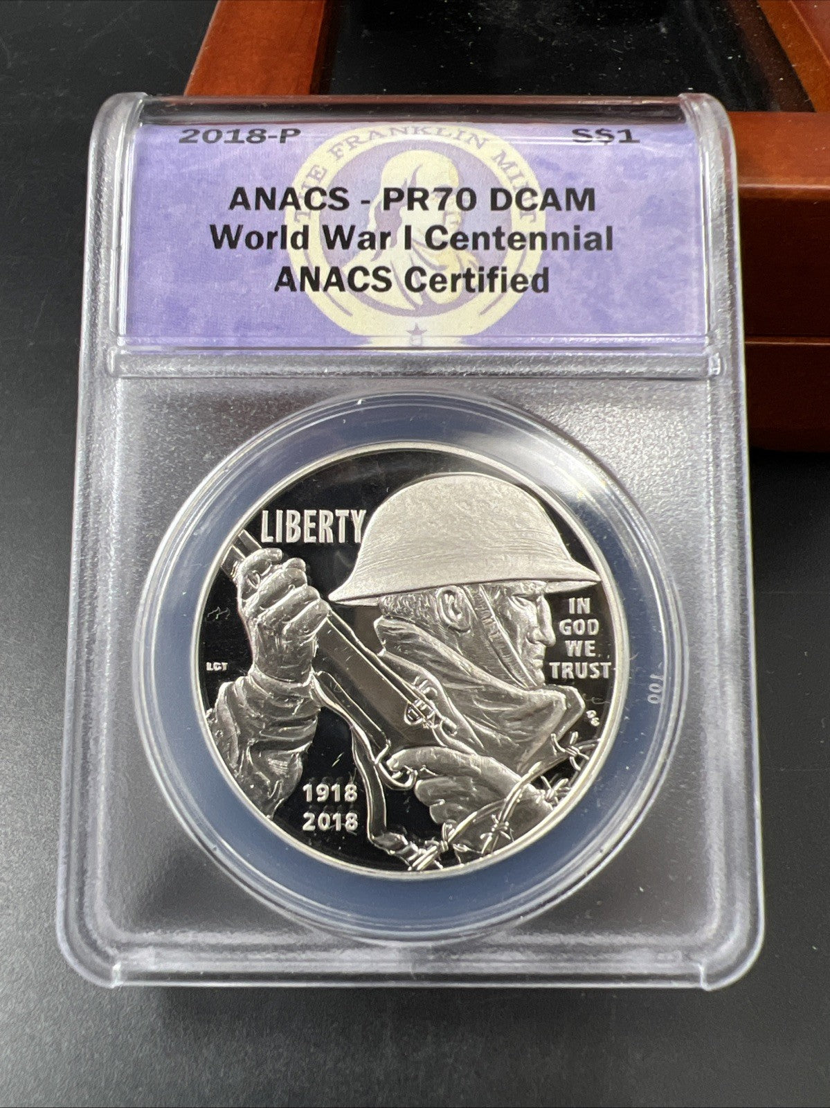2018-P World War One Centennial Silver Dollar Proof ANACS PR70 w/ Display Box