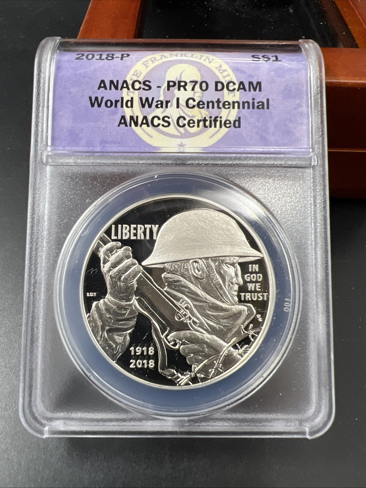 2018-P World War One Centennial Silver Dollar Proof ANACS PR70 w/ Display Box