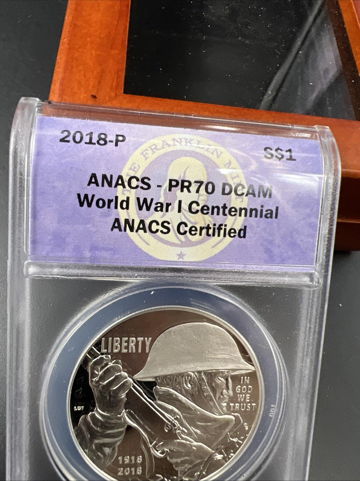 2018-P World War One Centennial Silver Dollar Proof ANACS PR70 w/ Display Box