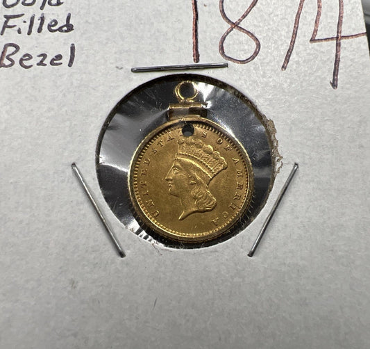 1874 G$1 Gold $1 Princess Head Dollar Coin AU Details Damaged Jewelry SKU#C