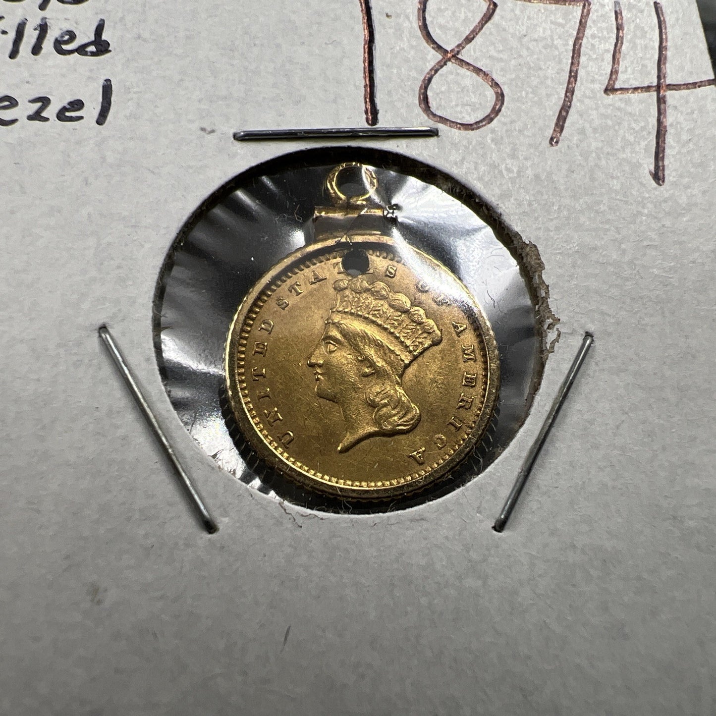 1874 G$1 Gold $1 Princess Head Dollar Coin AU Details Damaged Jewelry SKU#C