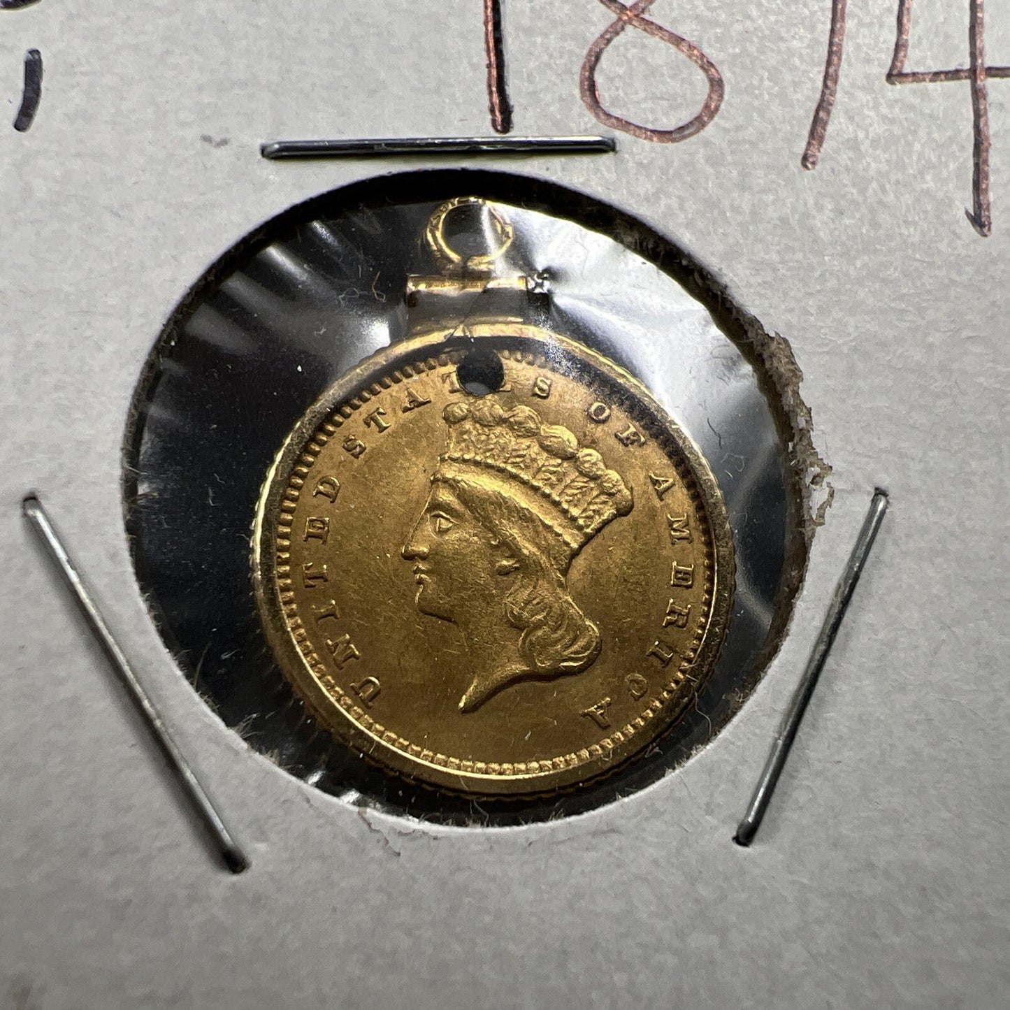 1874 G$1 Gold $1 Princess Head Dollar Coin AU Details Damaged Jewelry SKU#C