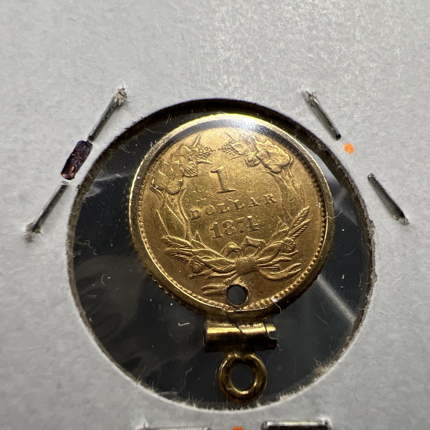 1874 G$1 Gold $1 Princess Head Dollar Coin AU Details Damaged Jewelry SKU#C