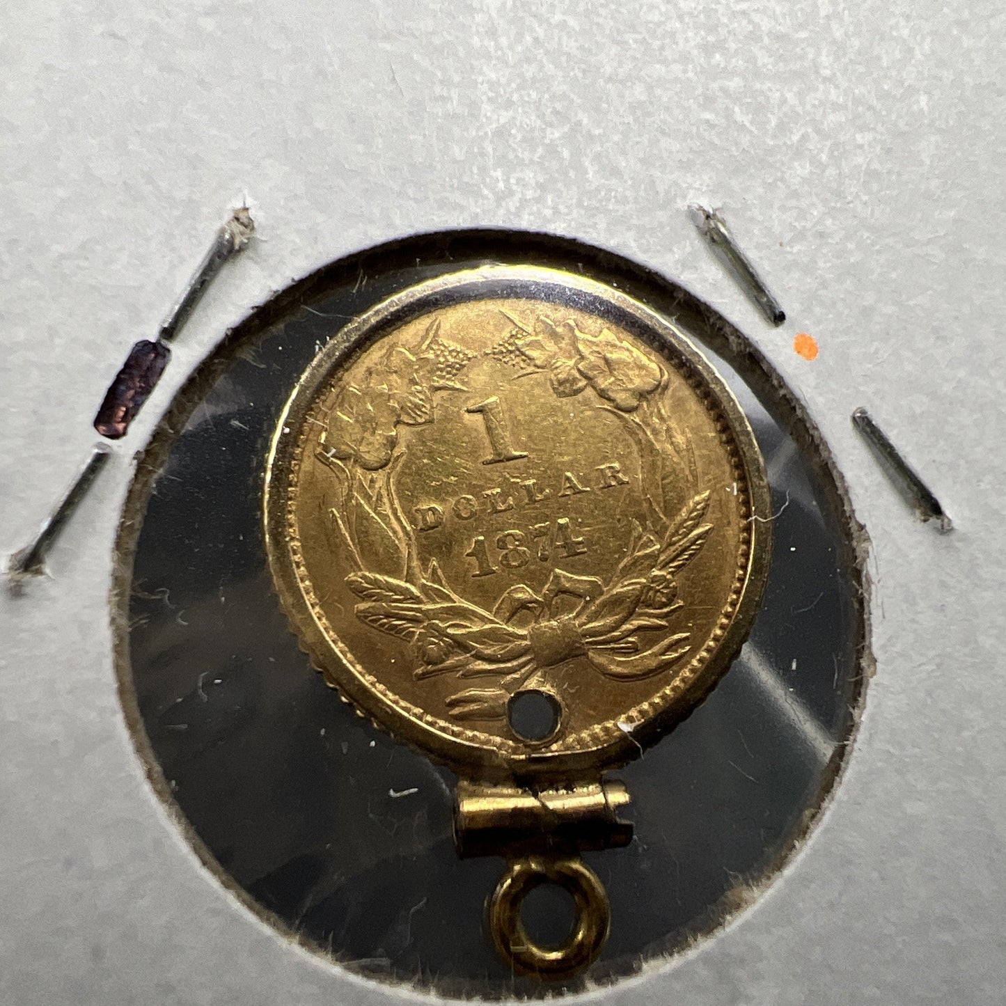 1874 G$1 Gold $1 Princess Head Dollar Coin AU Details Damaged Jewelry SKU#C