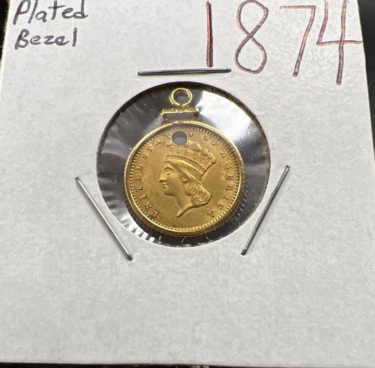 1874 G$1 Gold $1 Princess Head Dollar Coin AU Details Damaged Jewelry SKU#B