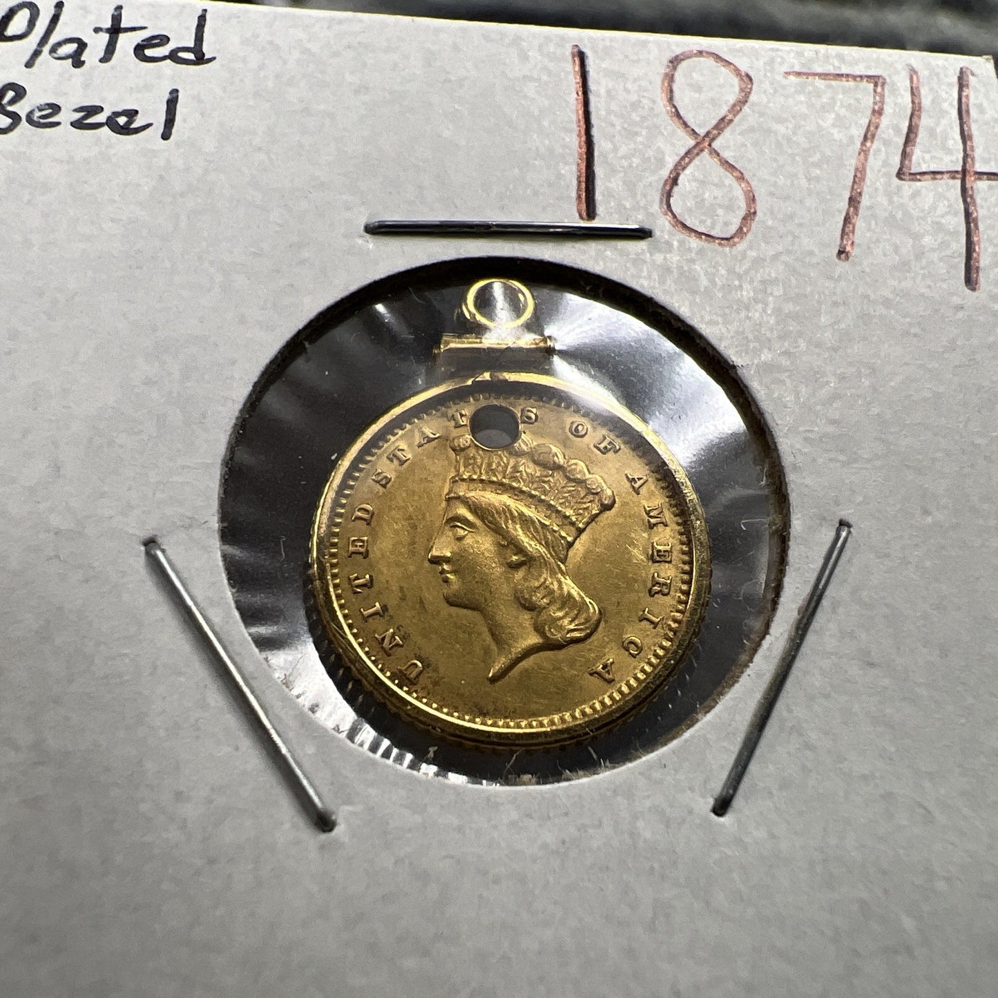 1874 G$1 Gold $1 Princess Head Dollar Coin AU Details Damaged Jewelry SKU#B
