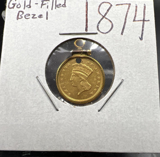 1874 G$1 Gold $1 Princess Head Dollar Coin AU Details Damaged Jewelry SKU#A