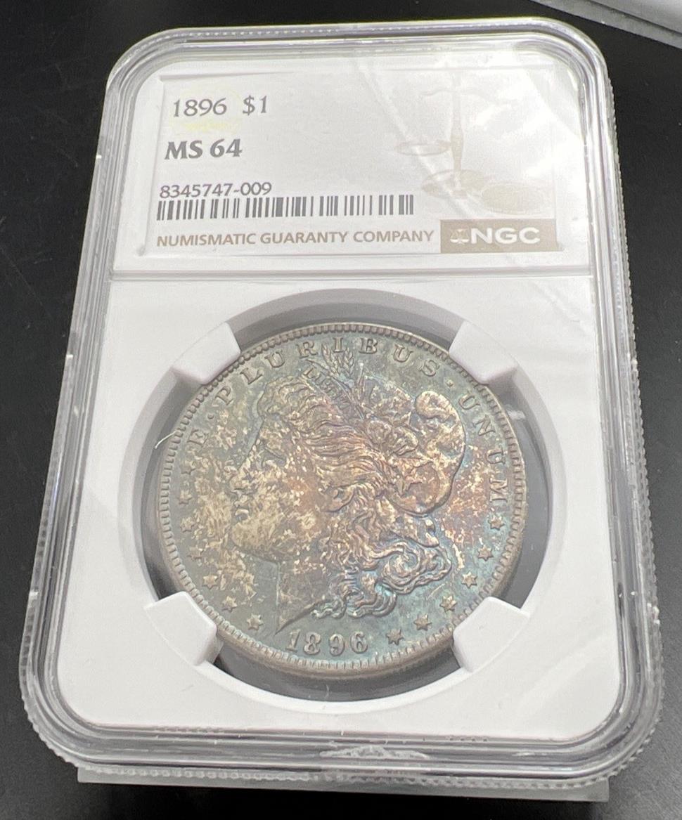 1896 $1 Morgan Silver Dollar Coin Choice BU MS64 Certified NGC PQ Toning Obverse