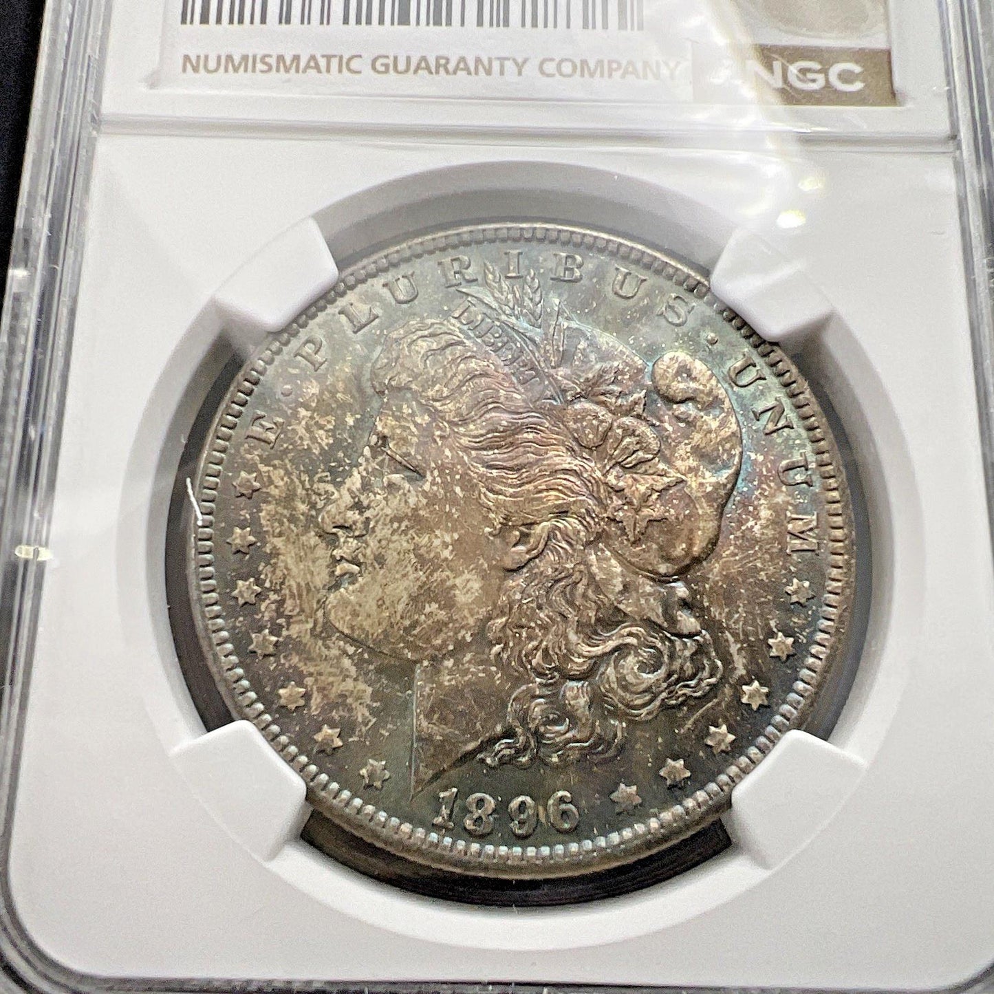 1896 $1 Morgan Silver Dollar Coin Choice BU MS64 Certified NGC PQ Toning Obverse