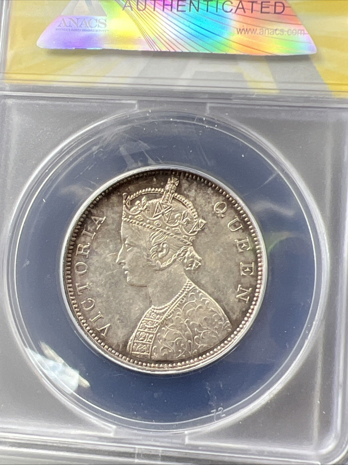 1862 India One Rupee 1R Silver Coin BU UNC ANACS MS62 0/3 Dot Variety