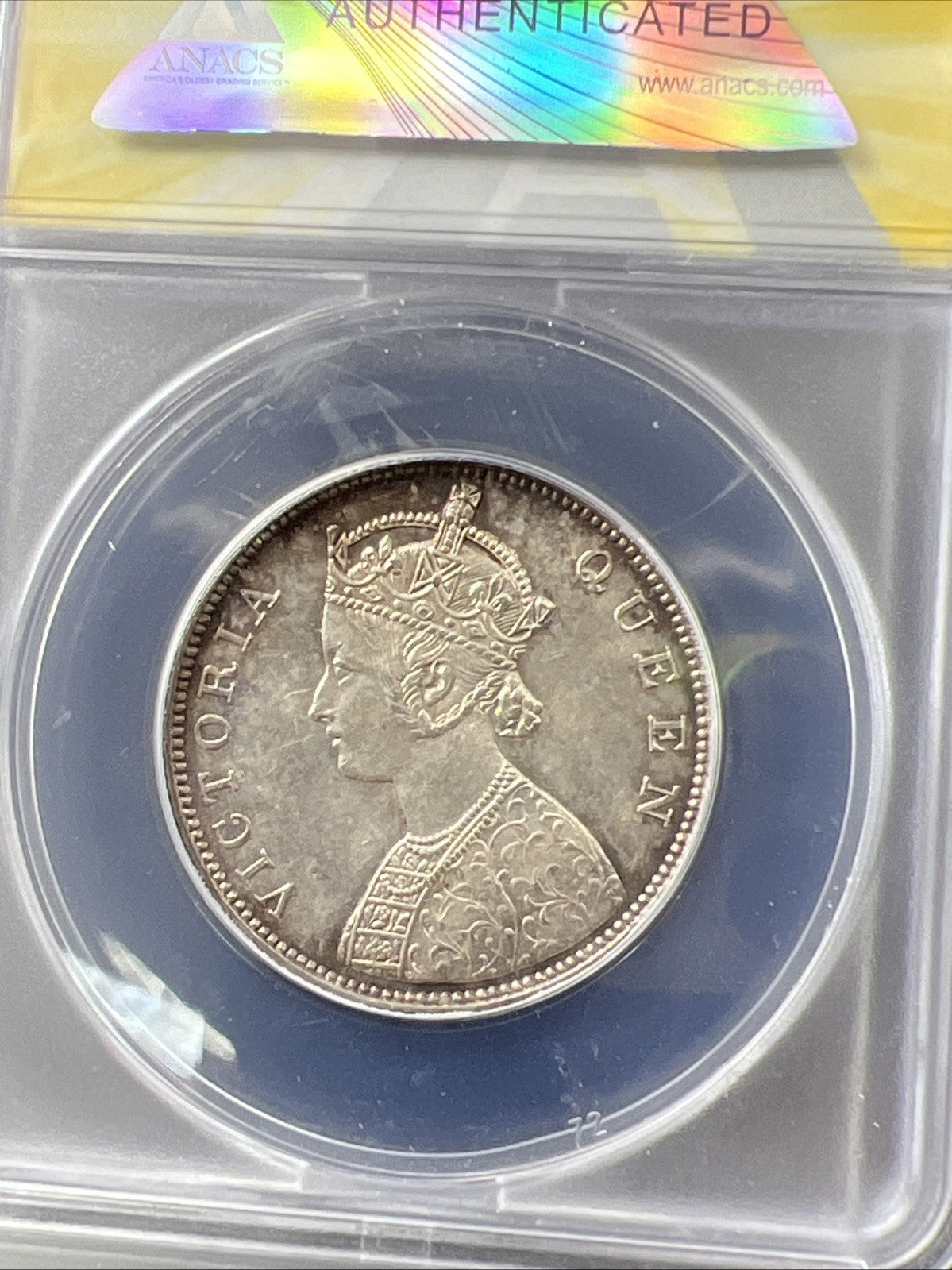 1862 India One Rupee 1R Silver Coin BU UNC ANACS MS62 0/3 Dot Variety