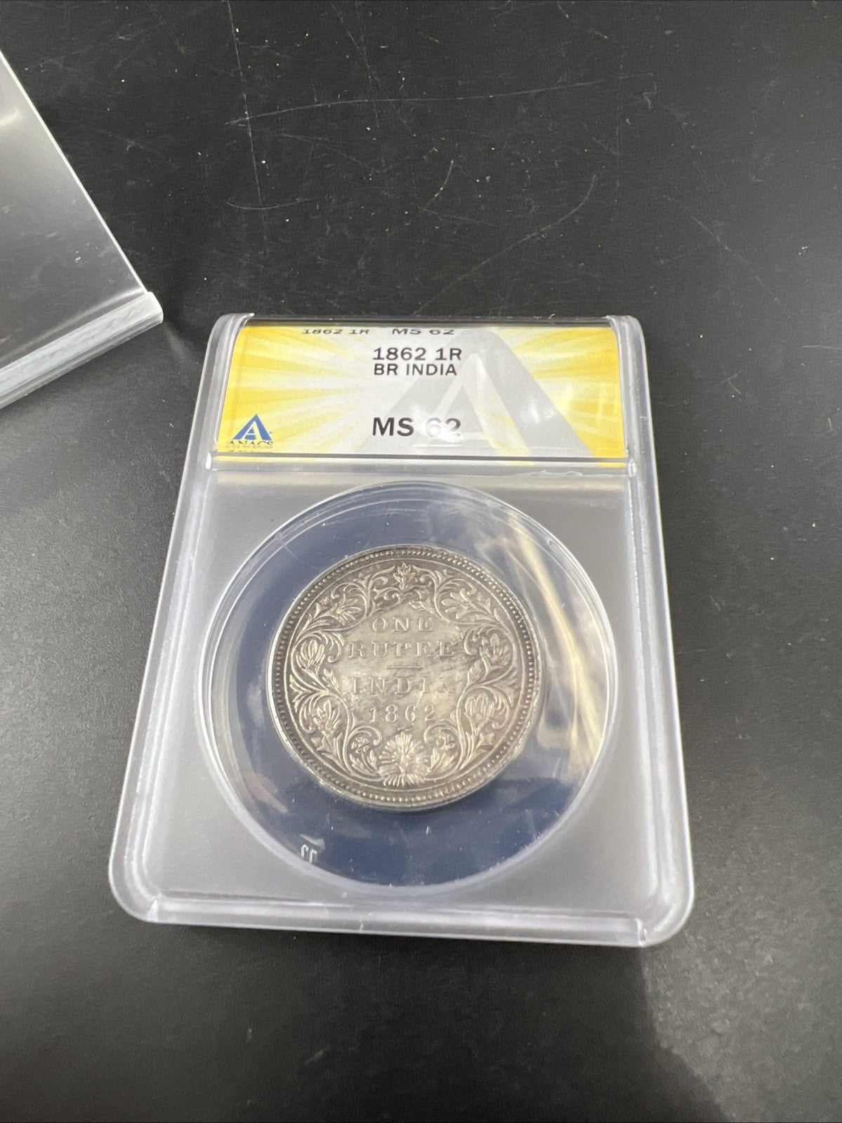 1862 India One Rupee 1R Silver Coin BU UNC ANACS MS62 0/3 Dot Variety
