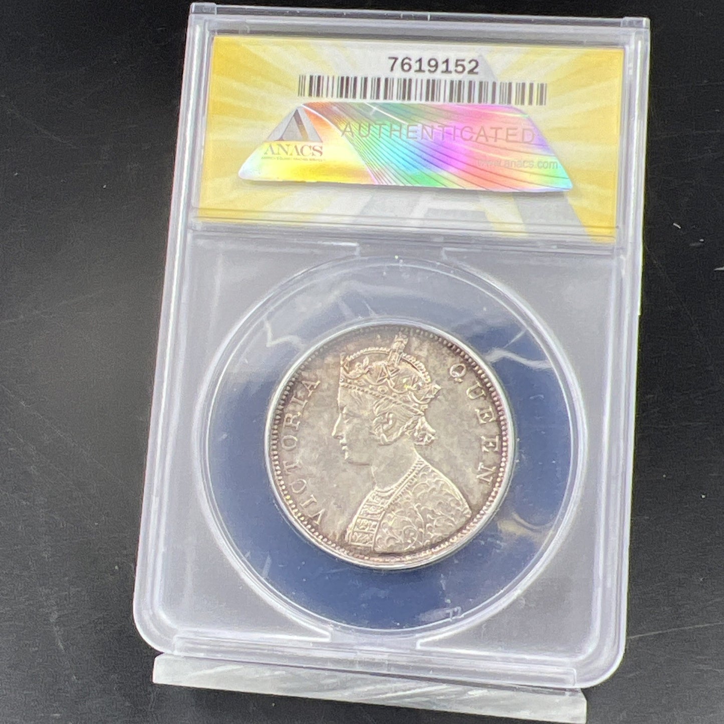 1862 India One Rupee 1R Silver Coin BU UNC ANACS MS62 0/3 Dot Variety