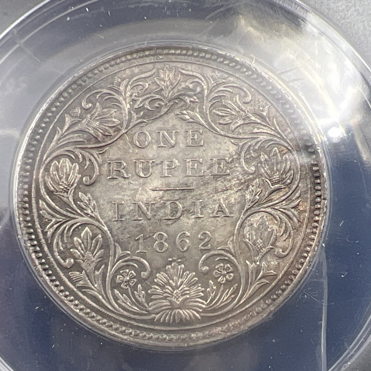 1862 India One Rupee 1R Silver Coin BU UNC ANACS MS62 0/3 Dot Variety