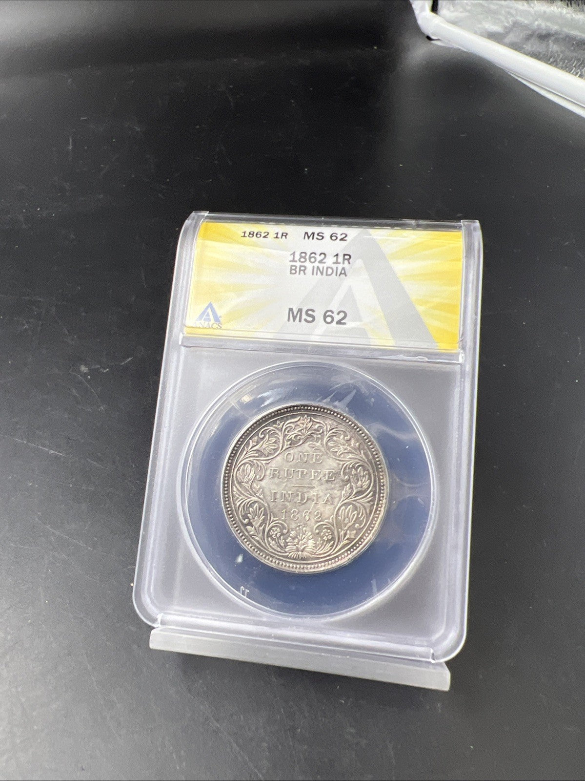 1862 India One Rupee 1R Silver Coin BU UNC ANACS MS62 0/3 Dot Variety
