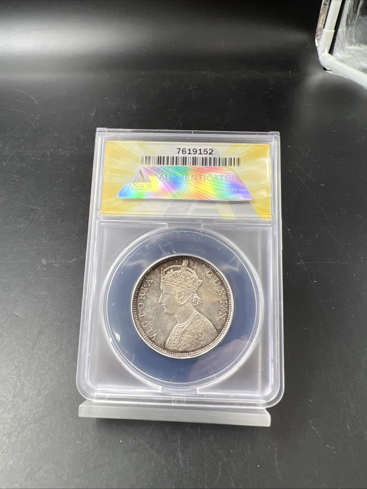 1862 India One Rupee 1R Silver Coin BU UNC ANACS MS62 0/3 Dot Variety