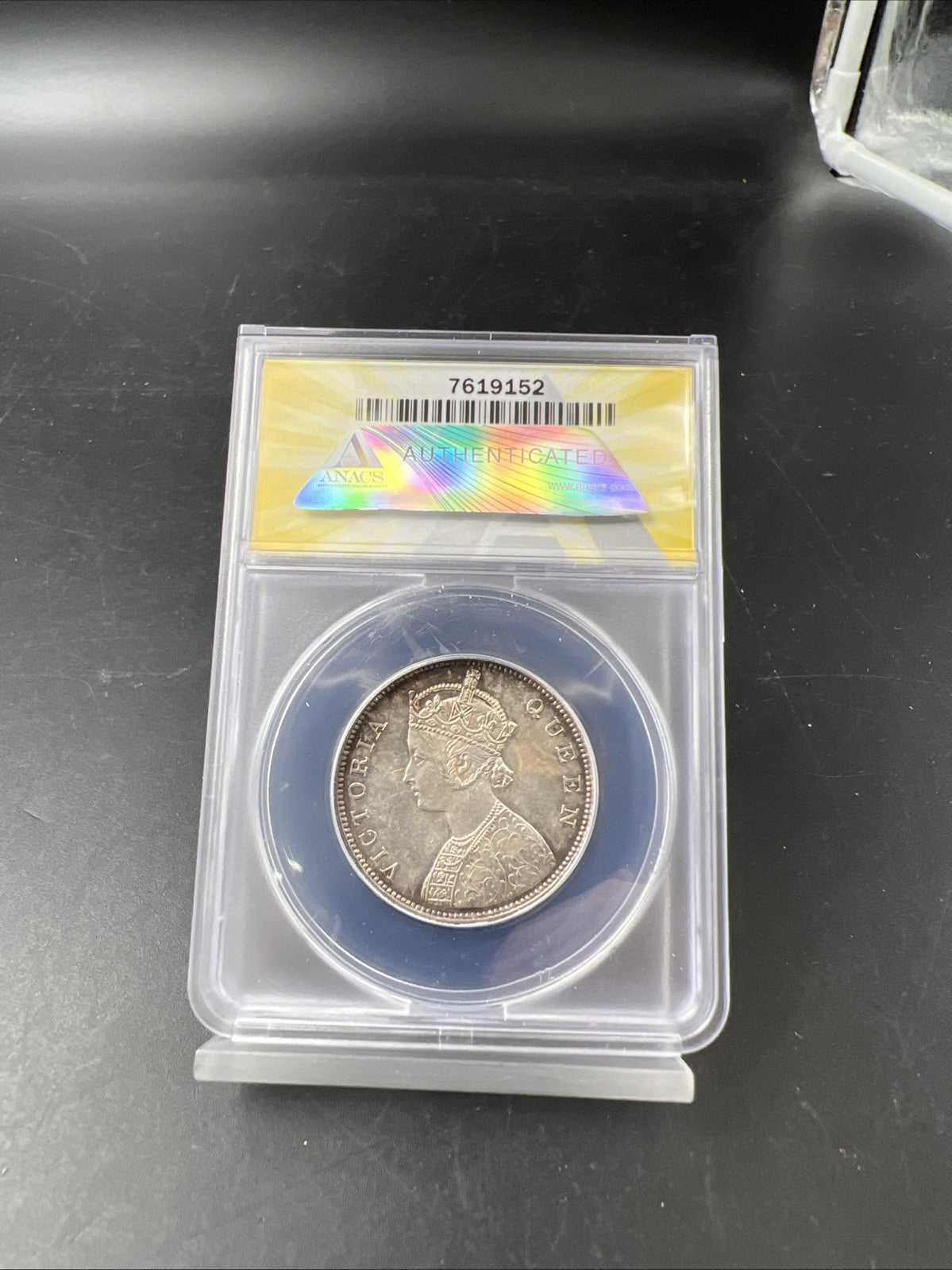 1862 India One Rupee 1R Silver Coin BU UNC ANACS MS62 0/3 Dot Variety