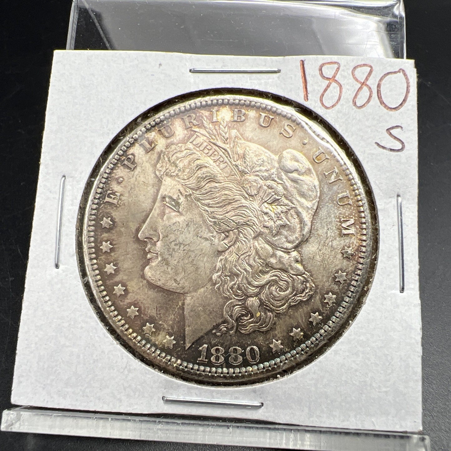 1880 S $1 Morgan Silver Eagle Dollar Coin UNC Uncirculated Nice Toning Toner #A