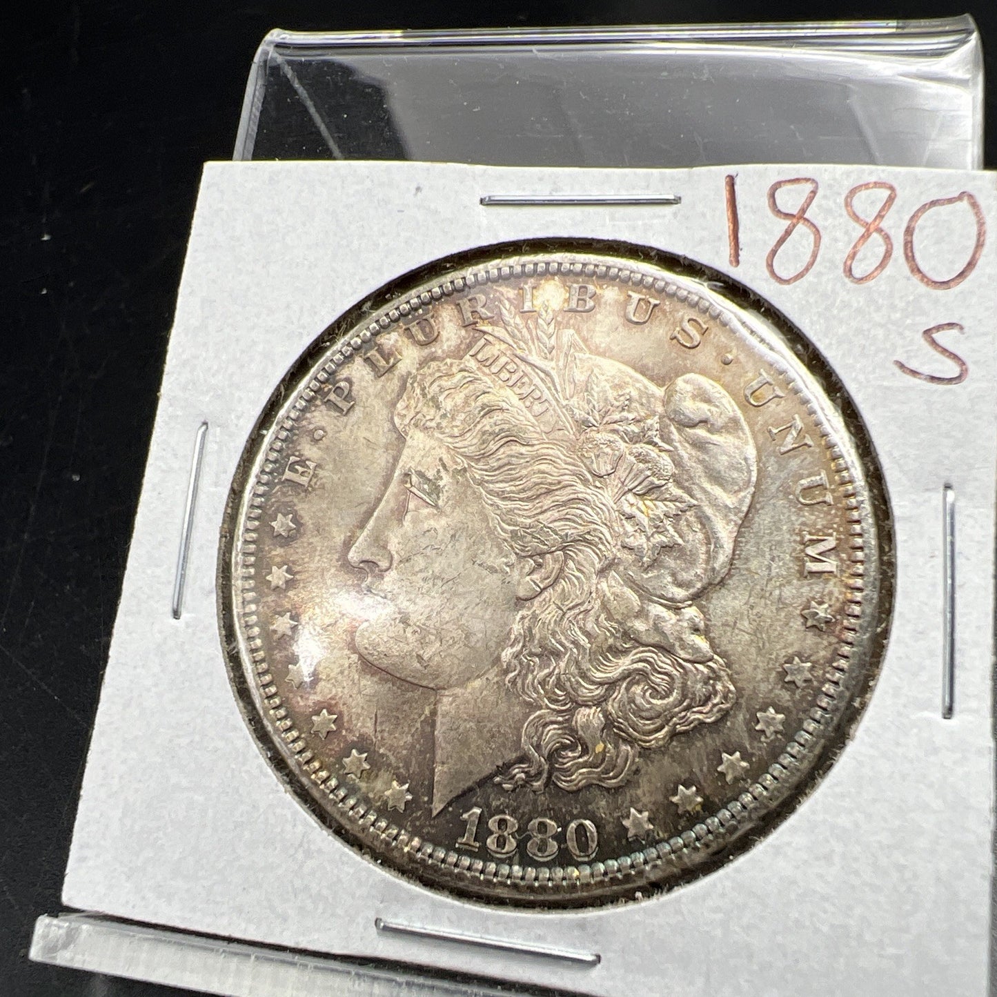 1880 S $1 Morgan Silver Eagle Dollar Coin UNC Uncirculated Nice Toning Toner #A