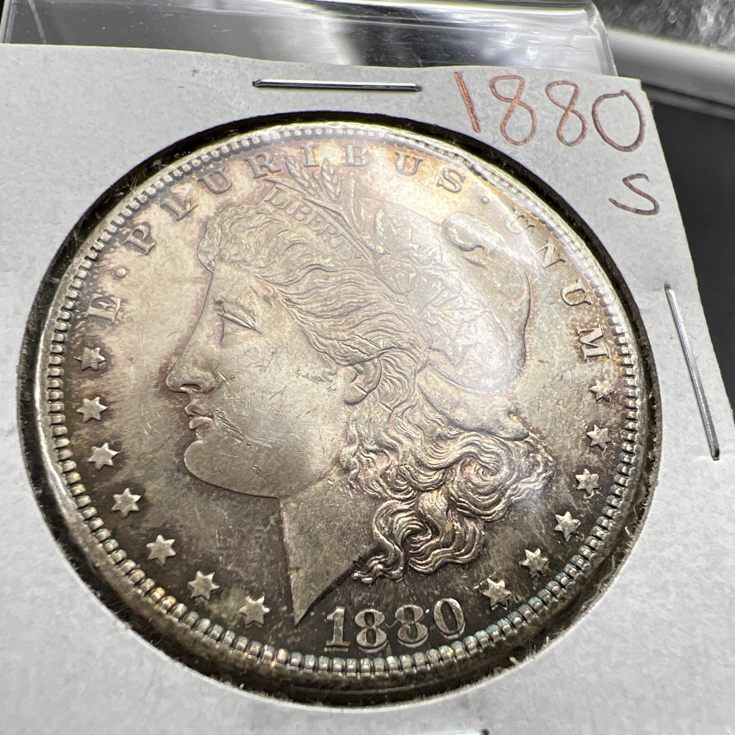 1880 S $1 Morgan Silver Eagle Dollar Coin UNC Uncirculated Nice Toning Toner #A