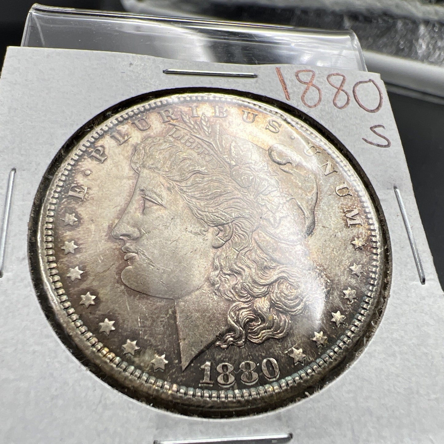 1880 S $1 Morgan Silver Eagle Dollar Coin UNC Uncirculated Nice Toning Toner #A