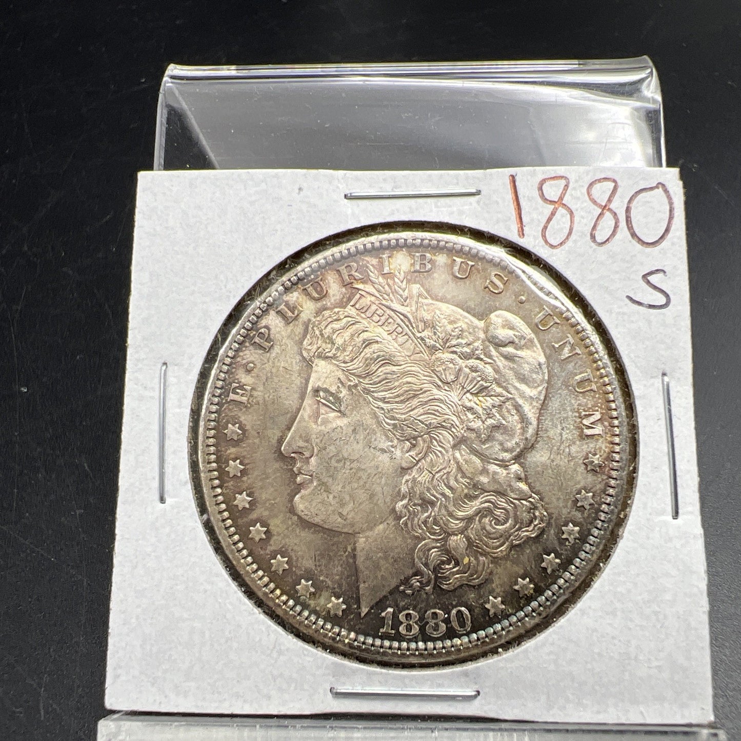 1880 S $1 Morgan Silver Eagle Dollar Coin UNC Uncirculated Nice Toning Toner #A