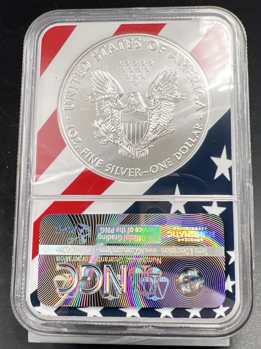 2018 ASE American Silver Eagle Coin NGC MS70 USA Flag Label #466