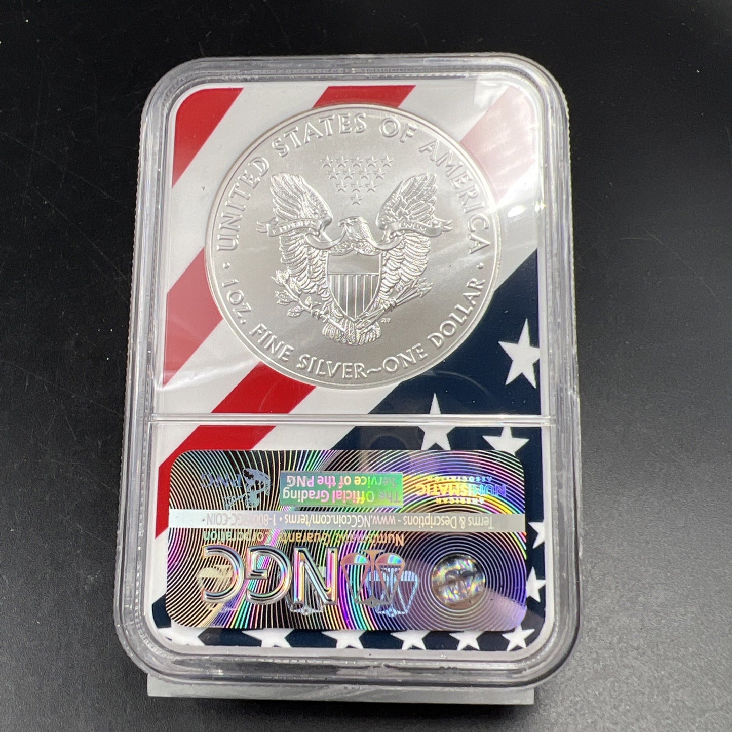 2018 ASE American Silver Eagle Coin NGC MS70 USA Flag Label #466