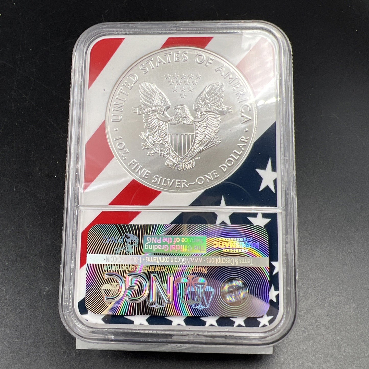 2018 ASE American Silver Eagle Coin NGC MS70 USA Flag Label #466