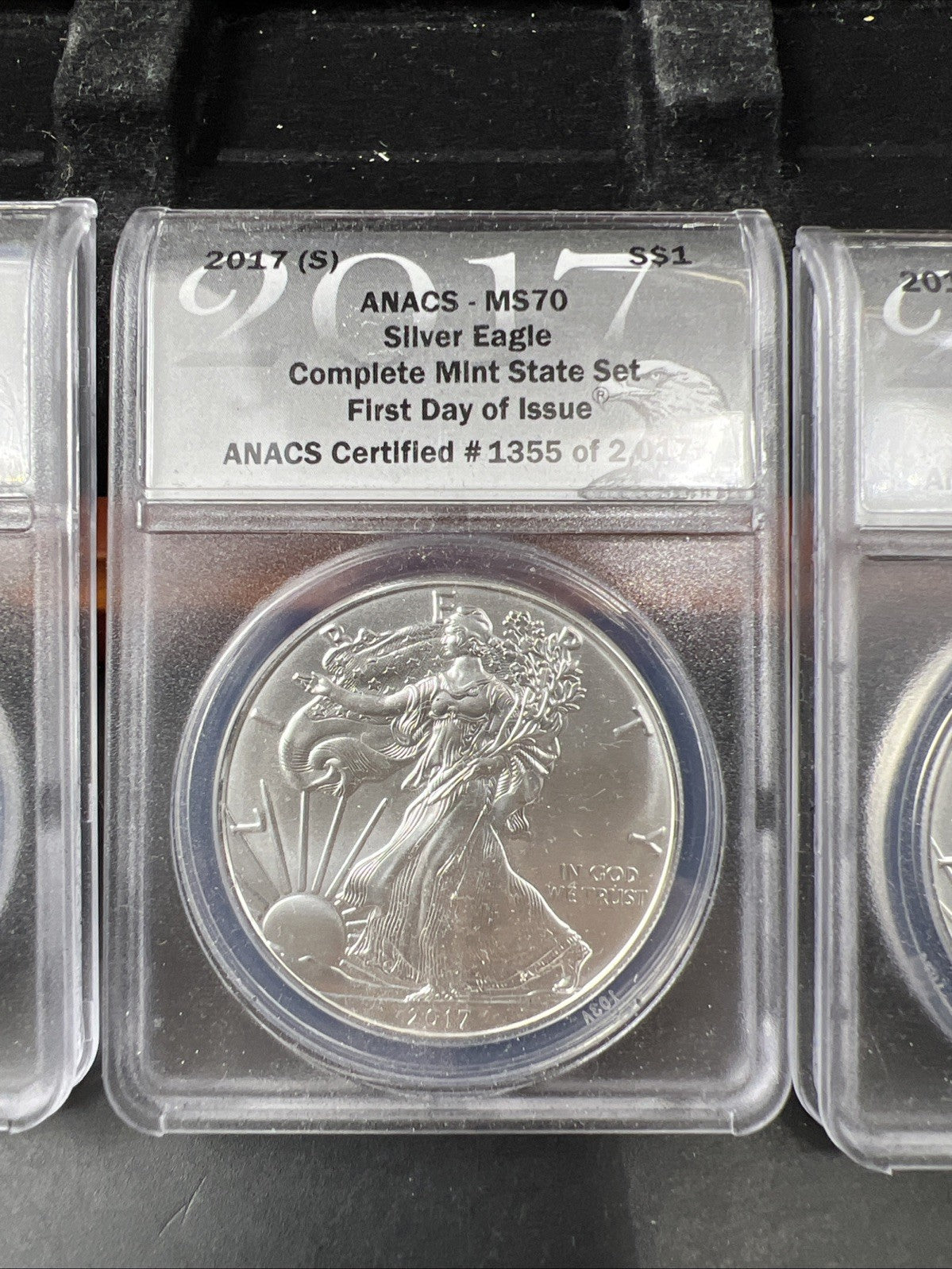3 Coin 2017 W S P ASE Mint Mark Set 1 oz American Silver Eagle Coins ANACS MS70
