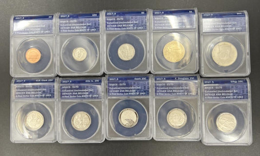 Complete 10 Coin 2017 S Enhanced Uncirculated Set ANACS EU70 Denver ANA Release