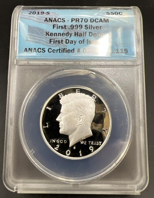 2019 S 50c Kennedy Silver Half Dollar Coin PR70 DCAM ANACS #0286/1119
