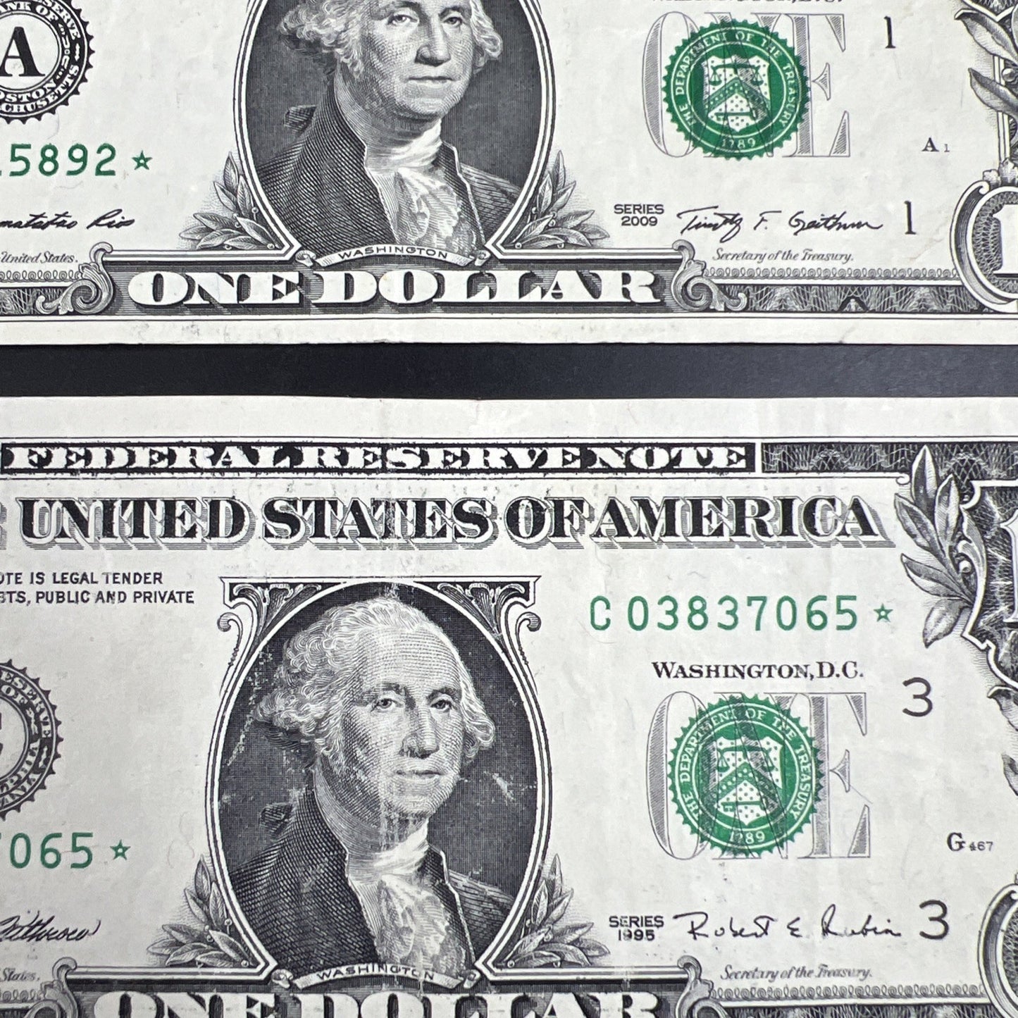 Lot of 6 Different * Star Note Federal Reserve $1 One Bills 1995 - 2013 Circ #65