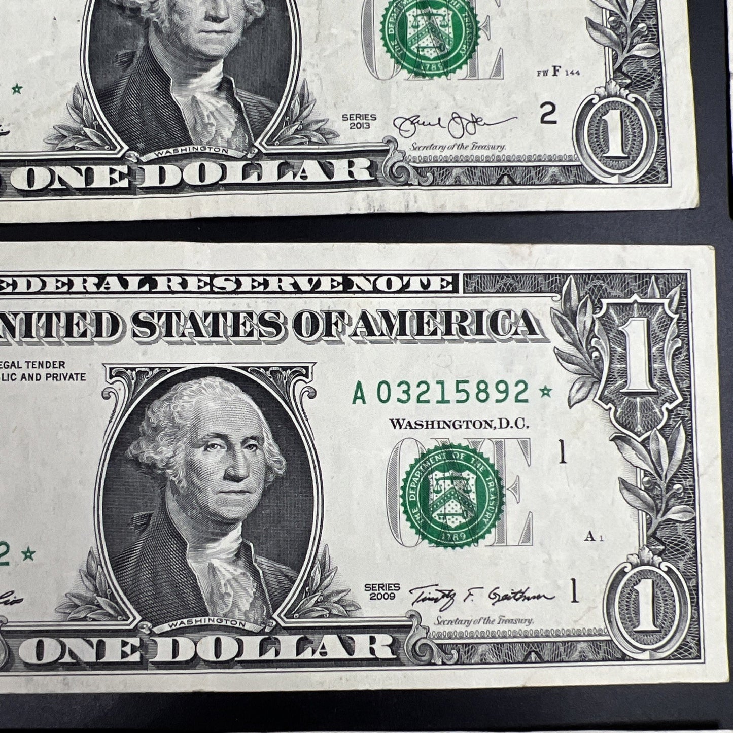 Lot of 6 Different * Star Note Federal Reserve $1 One Bills 1995 - 2013 Circ #65