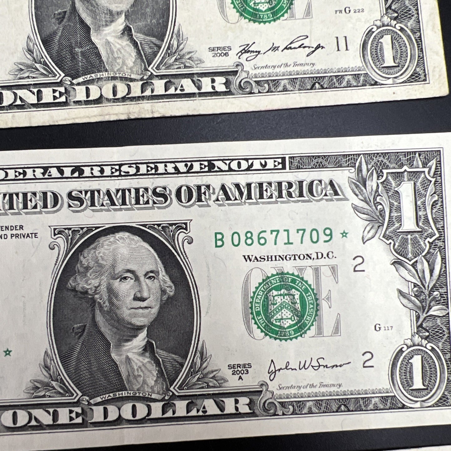 Lot of 6 Different * Star Note Federal Reserve $1 One Bills 1995 - 2013 Circ #65