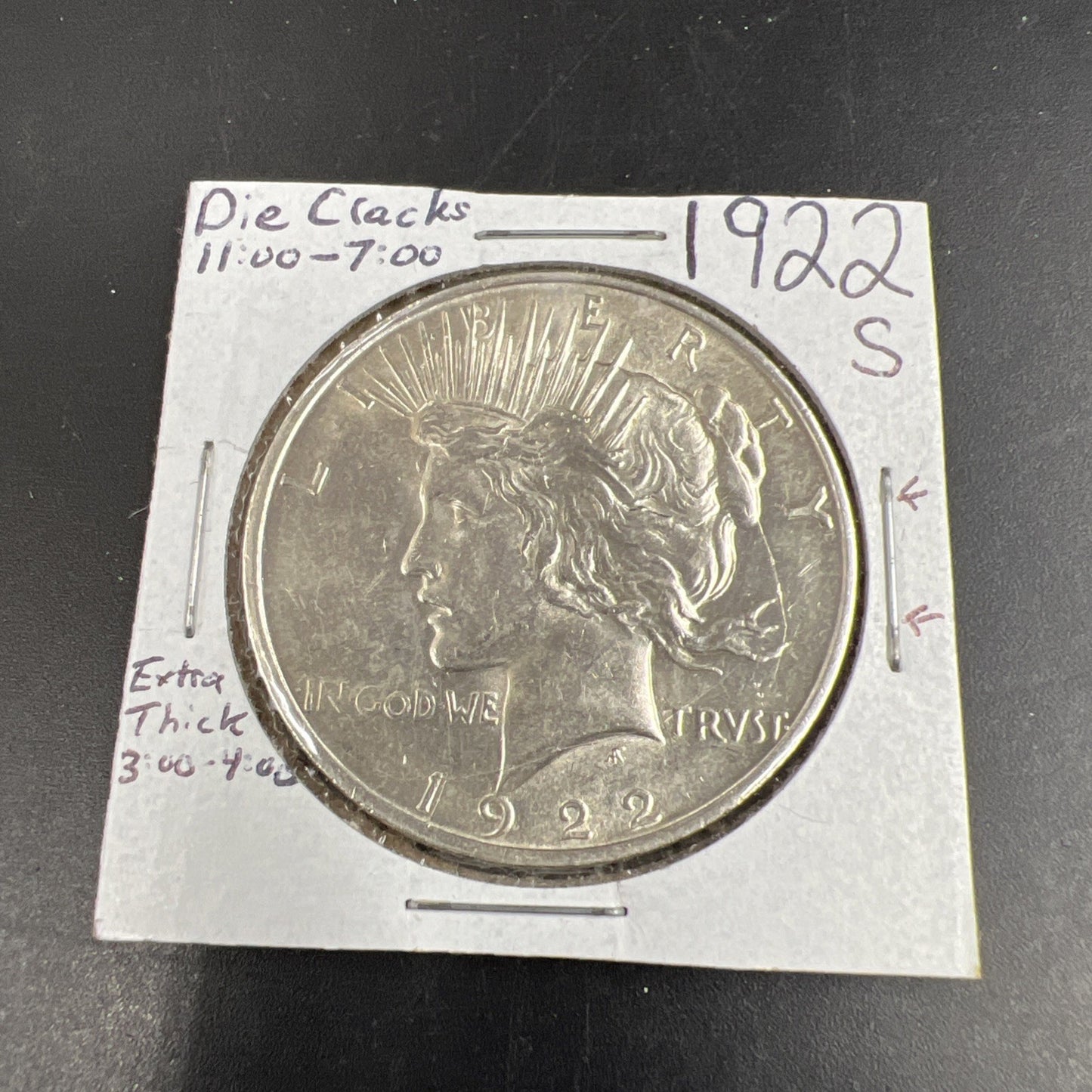 1922 S $1 Peace Silver Dollar Coin Die Cracks + Uneven planchet VAM CH AU