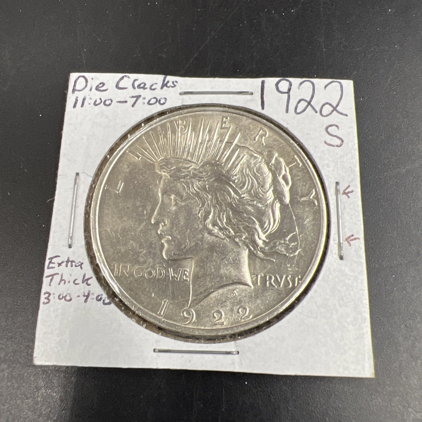 1922 S $1 Peace Silver Dollar Coin Die Cracks + Uneven planchet VAM CH AU