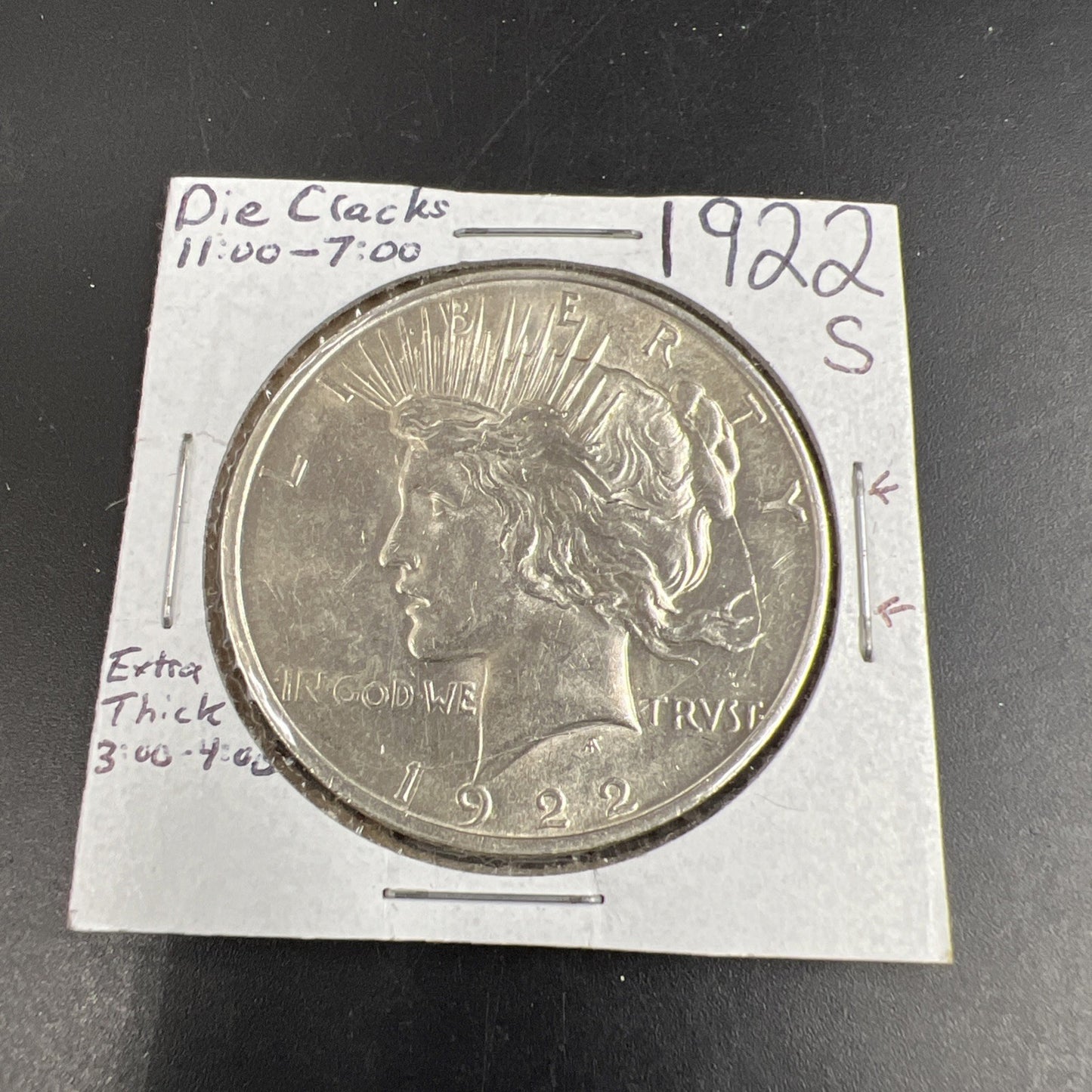 1922 S $1 Peace Silver Dollar Coin Die Cracks + Uneven planchet VAM CH AU