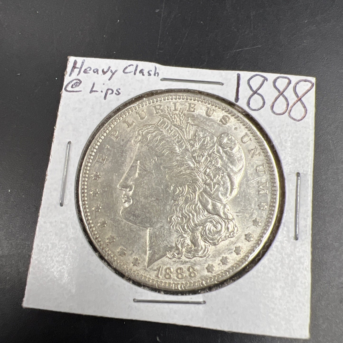 1888 P $1 Morgan Silver Dollar Coin Die Clash Vam Lips AU About UNC