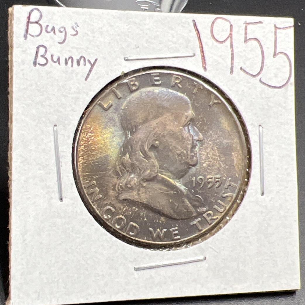 1955 P Bugs Bunny Franklin Half Dollar Coin CH FBL BU UNC PQ * Toning FS-401 #F