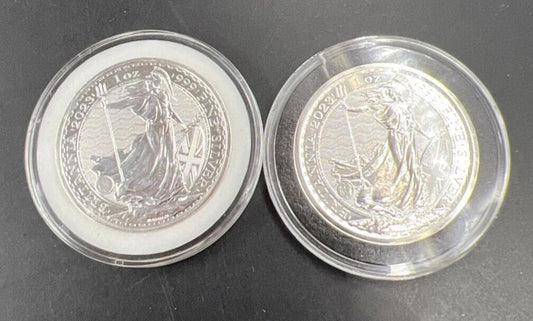 2 Coin Set King Charles Queen Elizabeth 2023 1 Oz Silver Britannia Coins CH UNC