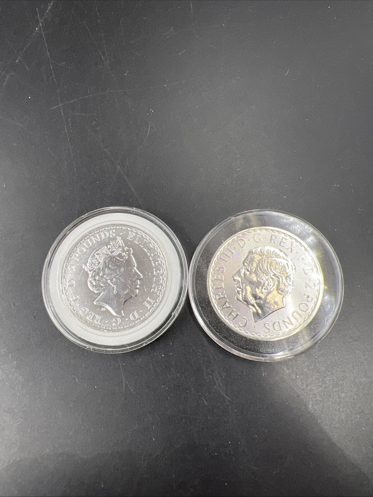 2 Coin Set King Charles Queen Elizabeth 2023 1 Oz Silver Britannia Coins CH UNC