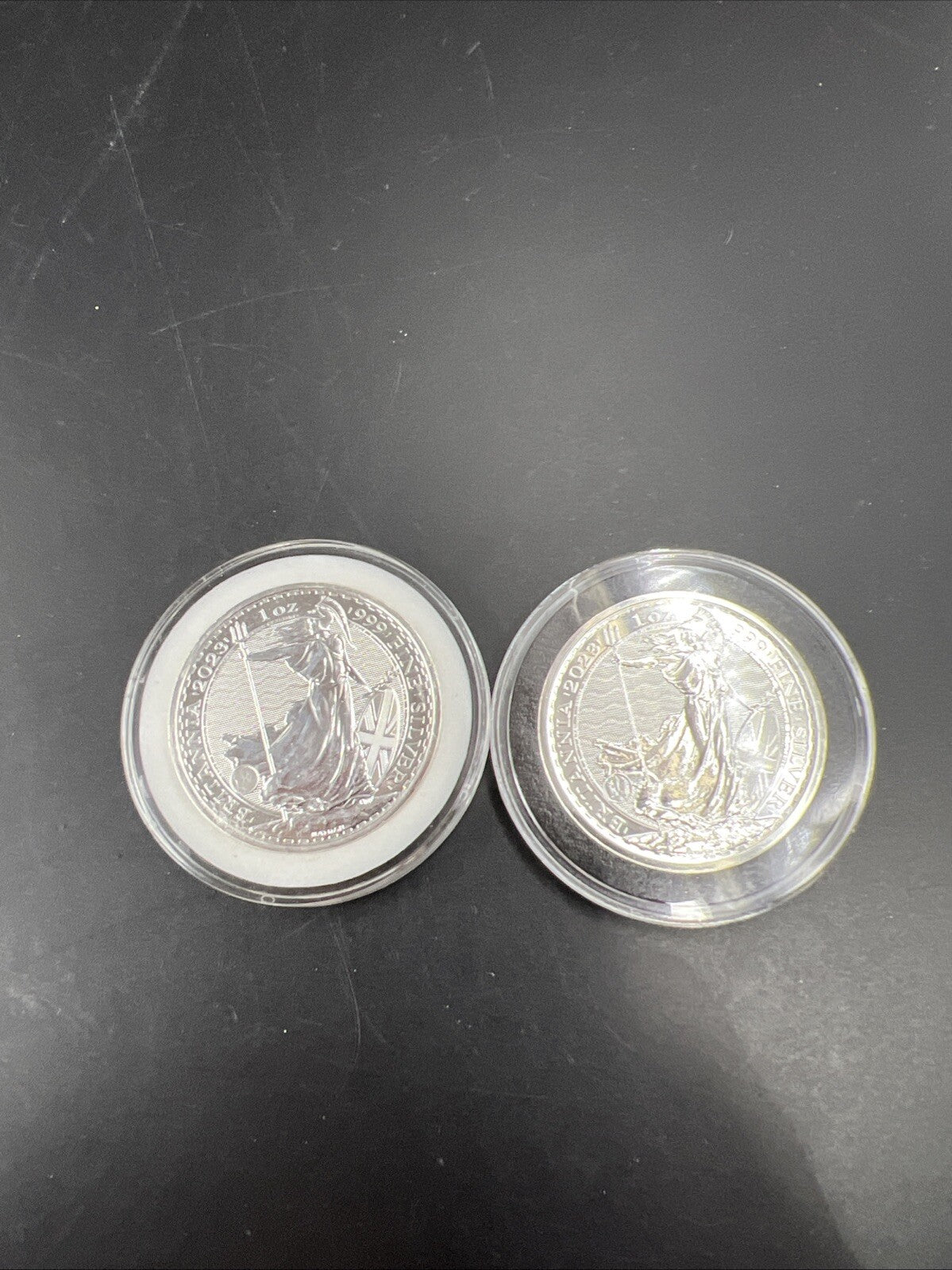 2 Coin Set King Charles Queen Elizabeth 2023 1 Oz Silver Britannia Coins CH UNC