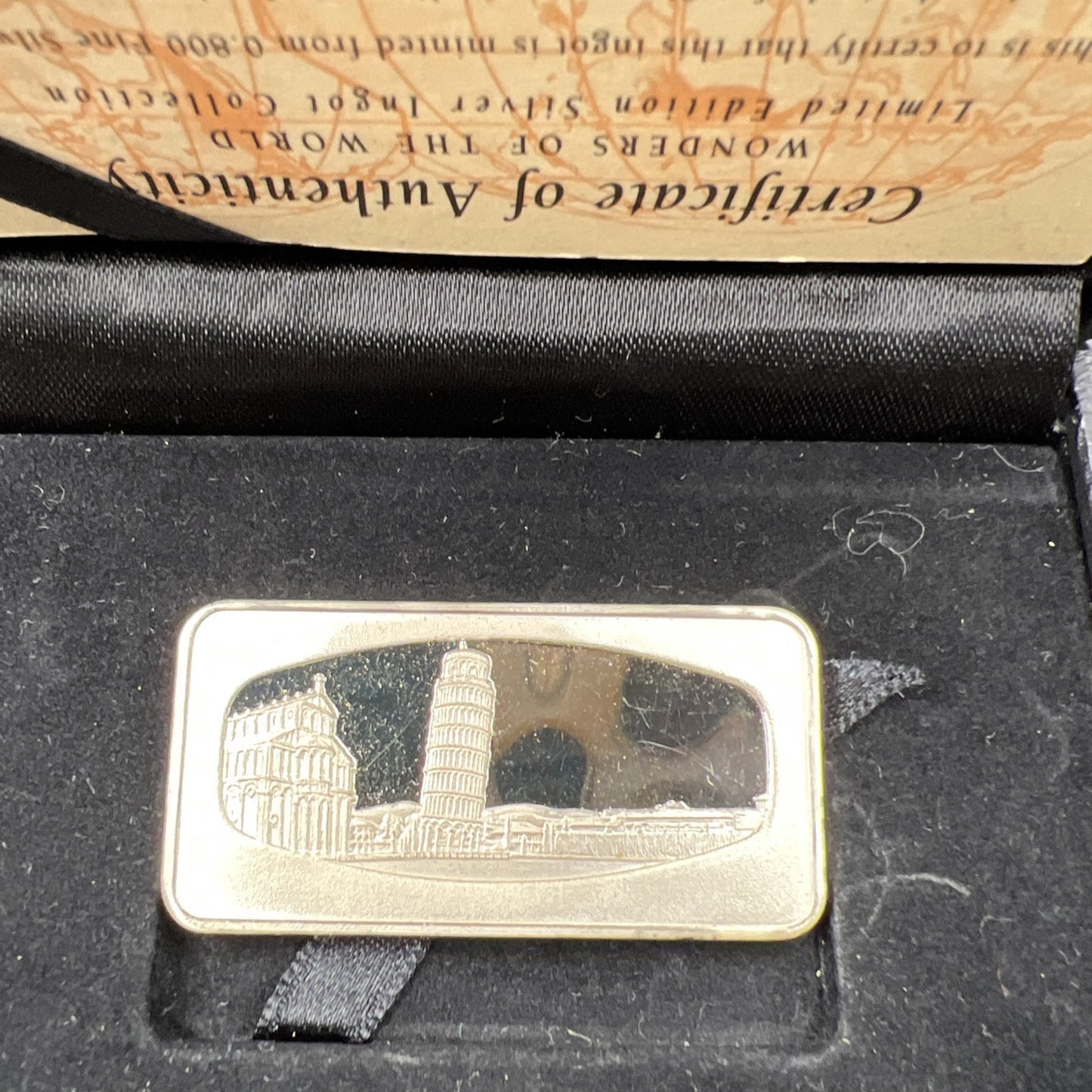 400 Grains Leaning Tower Pisa .999 Fine Silver Bar UNC Singapore Airlines