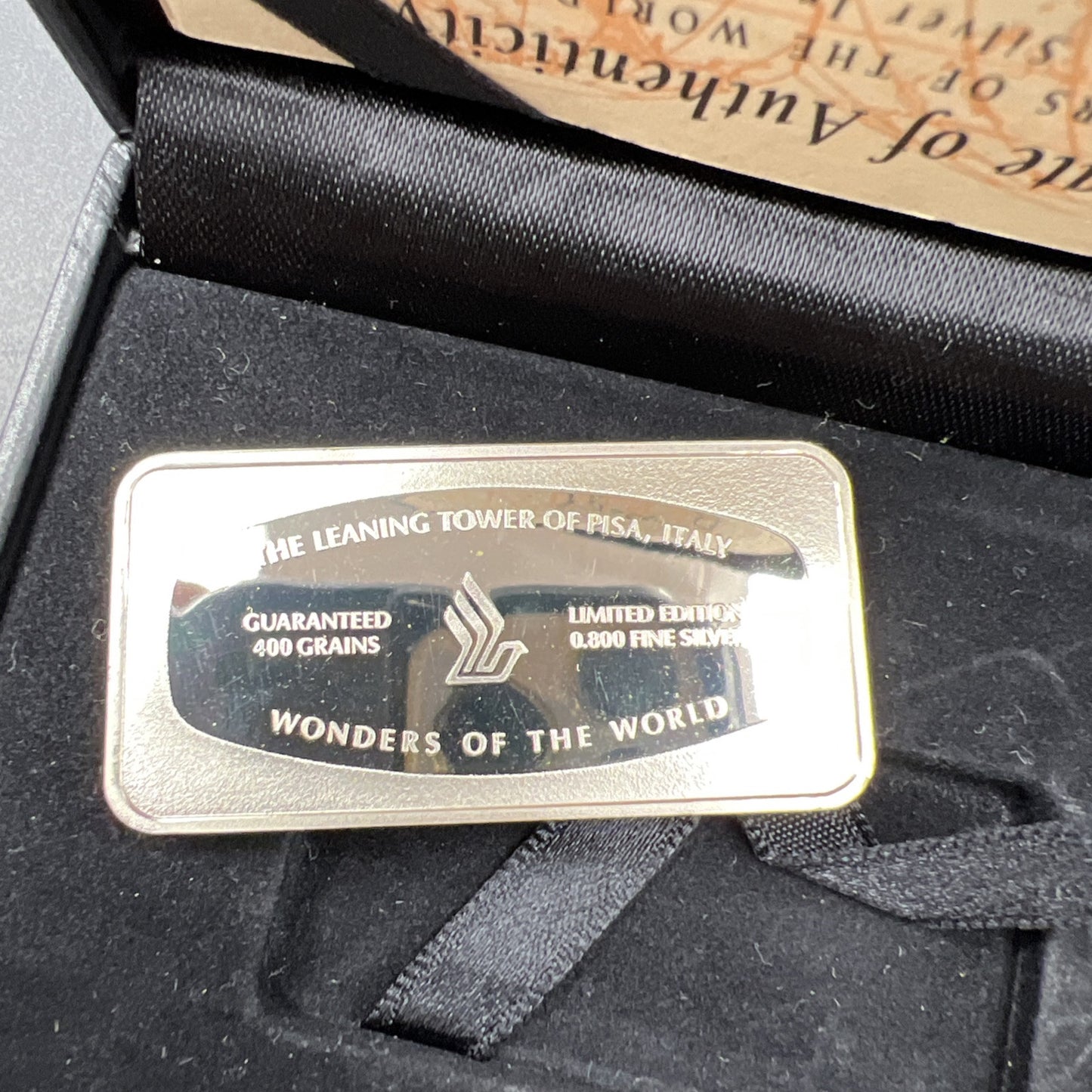 400 Grains Leaning Tower Pisa .999 Fine Silver Bar UNC Singapore Airlines