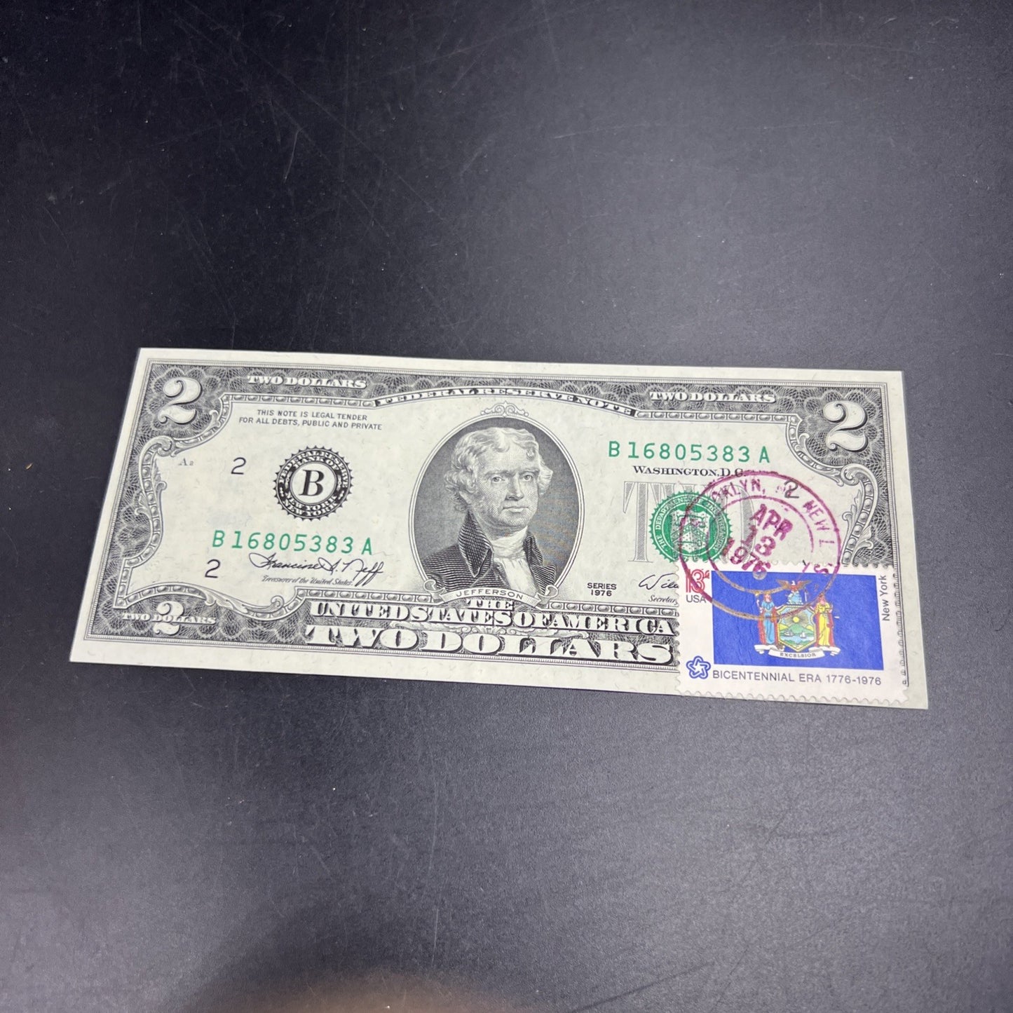 1976 Bicentennial FRN Two Dollar Federal Reserve Note Brooklyn New York VF Circ