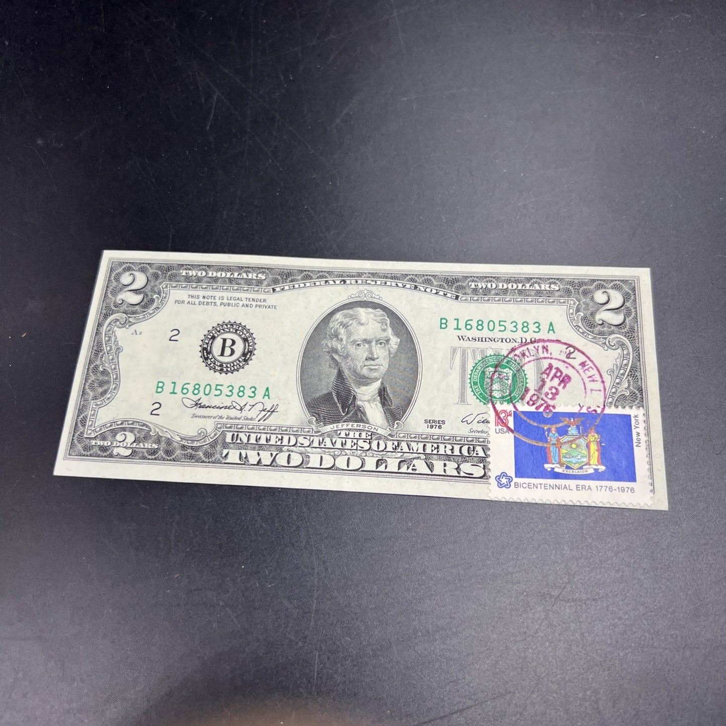 1976 Bicentennial FRN Two Dollar Federal Reserve Note Brooklyn New York VF Circ