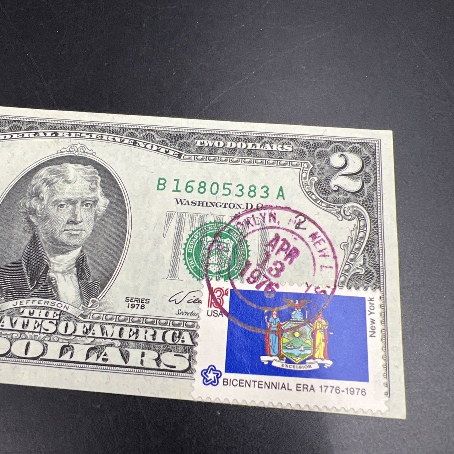 1976 Bicentennial FRN Two Dollar Federal Reserve Note Brooklyn New York VF Circ